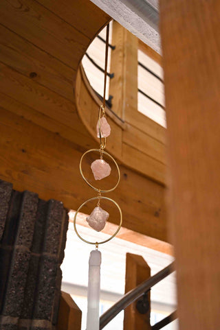 rose quartz white selenite gemstone hanging