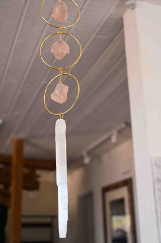 rose quartz white selenite gemstone hanging