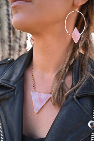 pink triangle pendant gold chain necklace