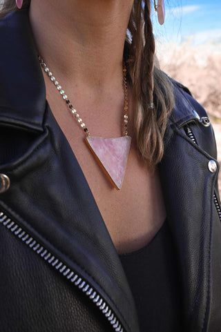 pink triangle pendant gold chain necklace