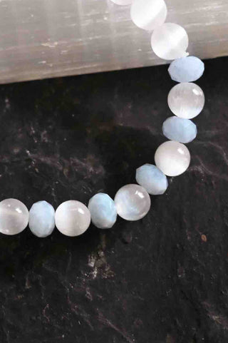 white selenite blue aquamarine gemstone bracelet