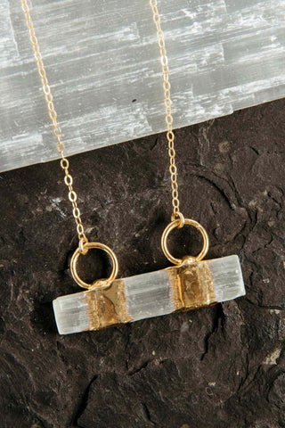 white selenite bar gold necklace