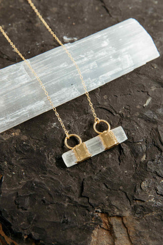 white selenite bar gold necklace
