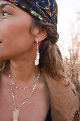 white selenite gemstones silver huggie dangle earrings