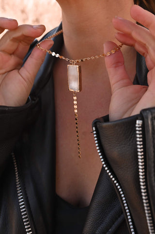 white selenite pendant gold necklace