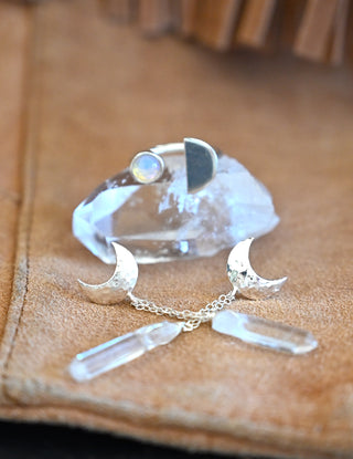 silver crystal necklace earring ring set 