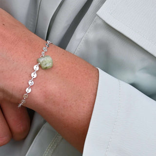 silver coin chain green kyanite bracelet