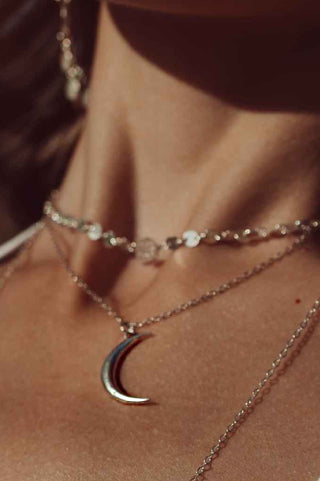 silver crescent moon silver necklace
