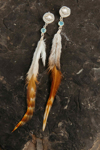 sterling silver brown feather earrings