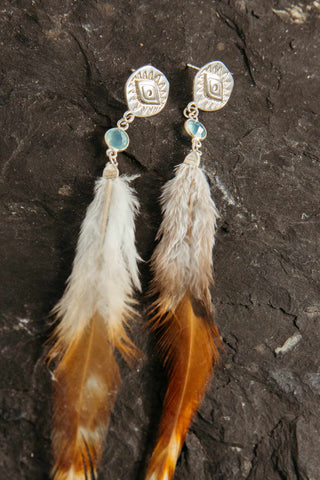 sterling silver brown feather earrings