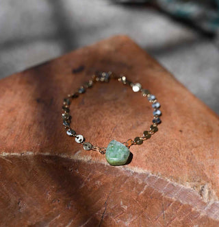 silver coin chain green kyanite bracelet