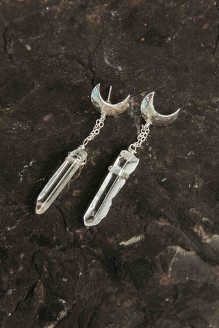 silver quartz crystal drop earrings