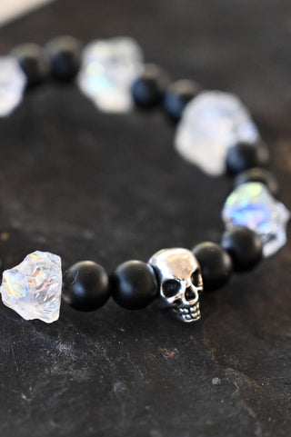 black onyx aura quartz skull beaded bracelet