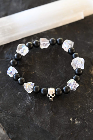 black onyx aura quartz skull beaded bracelet