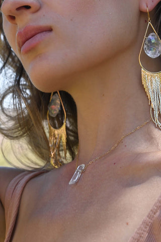 clear quartz gold necklace