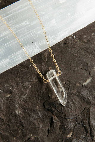 clear quartz gold necklace