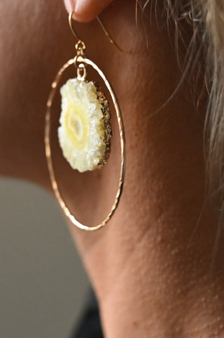yellow solar quartz gold hoop earrings