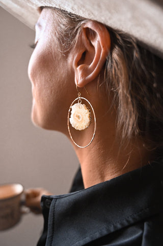 yellow solar quartz gold hoop earrings
