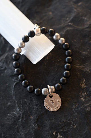 black onyx silver skull beaded bracelet