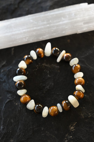 brown tigers eye white moonstone gemstone bracelet