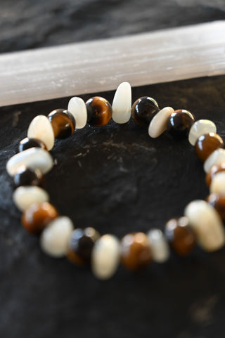 brown tigers eye white moonstone gemstone bracelet