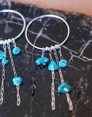 turquoise silver chain hoop earrings