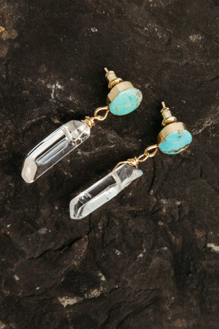 blue turquoise clear quartz dangle earrings