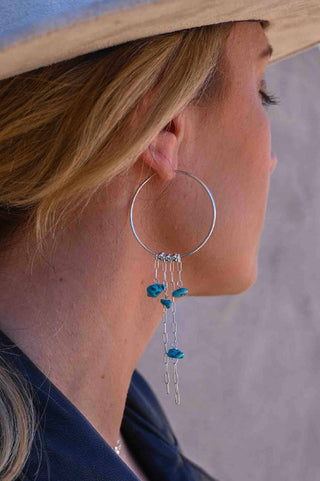 turquoise silver chain hoop earrings