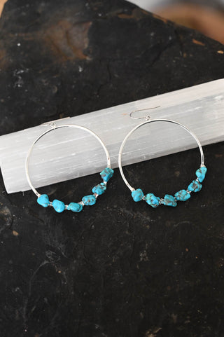 blue turquoise silver hoop earrings