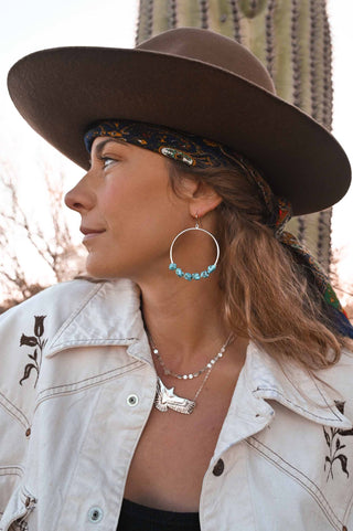 blue turquoise silver hoop earrings