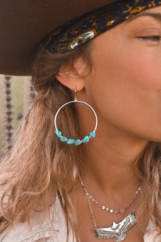 blue turquoise silver hoop earrings