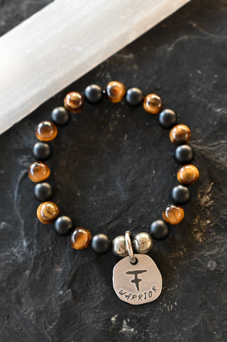 brown tigers eye black onyx beaded charm bracelet