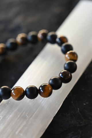 brown tigers eye black onyx beaded charm bracelet